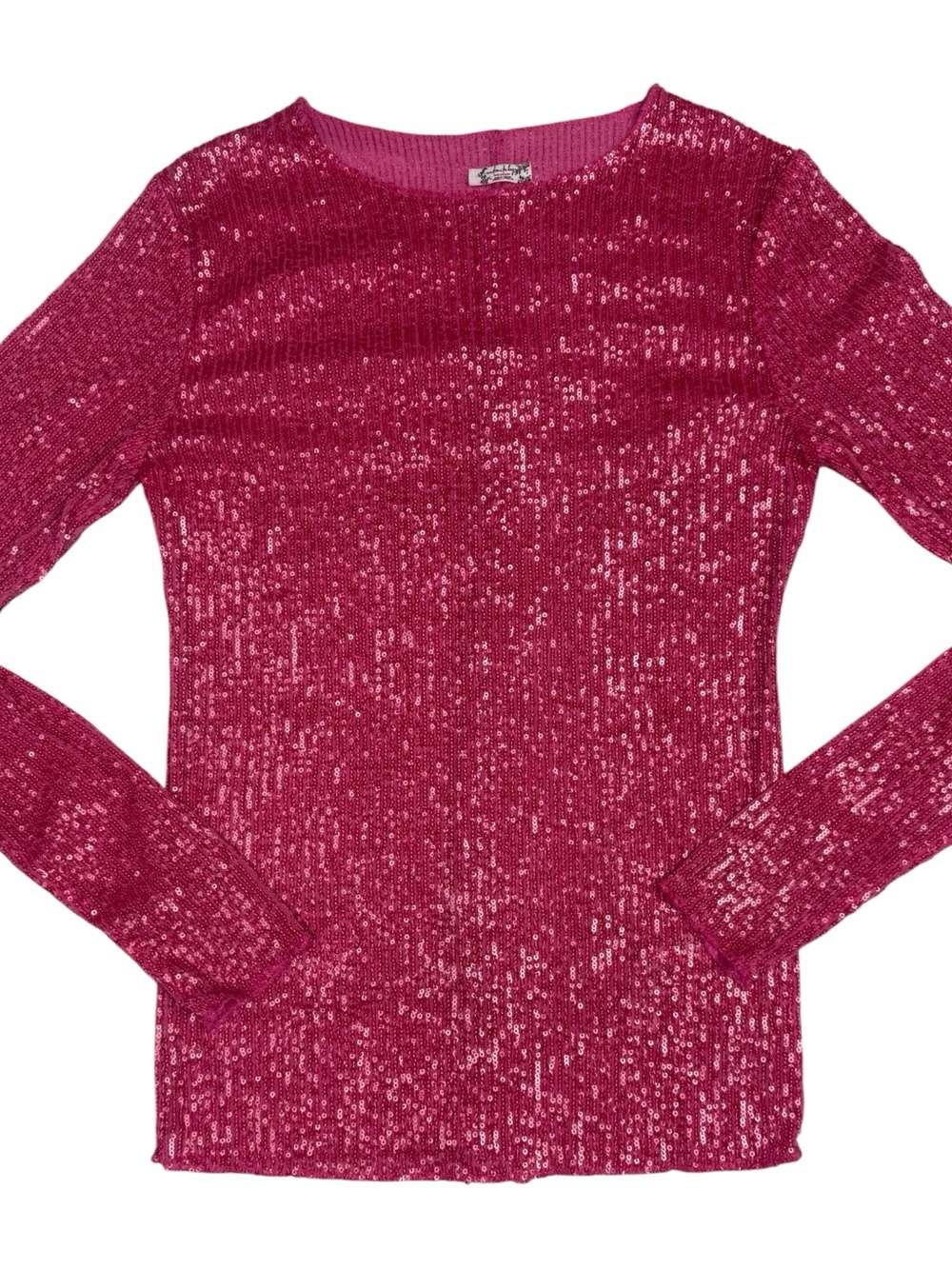 Free People Rose-Pink Sequin Long-Sleeve Crewneck Top - Picture 7 of 7